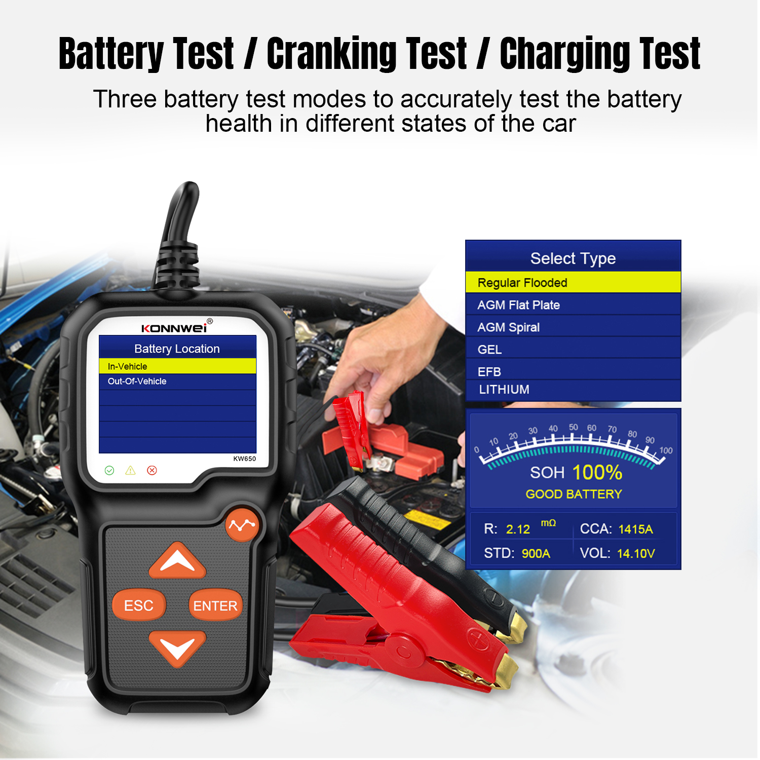 2026 New KONNWEI KW650 Car Mot - Battery Load Tester のレビューと価格